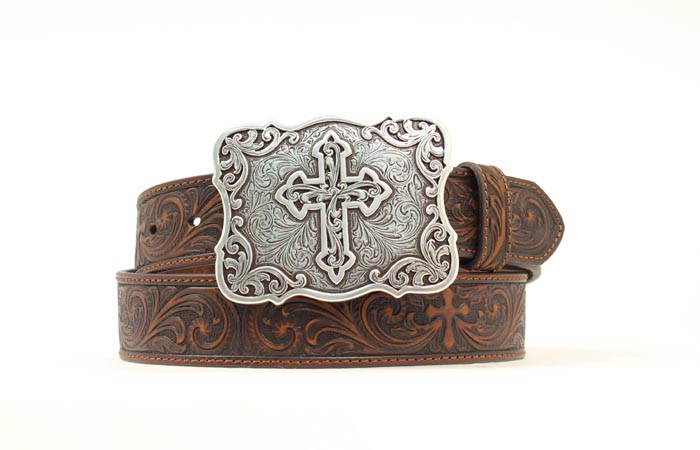 7276 Women\'s Nocona Scroll Embose Cross Buckle Belt Accessory, Brown Nocona Belt Co. Women main image 3