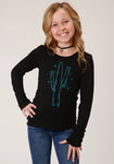 Roper Girl's L/S Turquoise Cactus Black Shirt