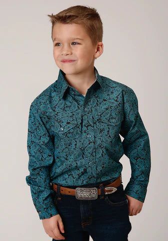 Roper Boy's L/S Turquoise Paisley Shirt