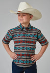 Roper Boy's Horizontal Aztec Stripe Red Shirt