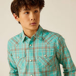 Ariat Boy's Hudsyn Retro Snap Blue Turquoise Shirt