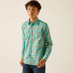 Ariat Boy's Hudsyn Retro Snap Blue Turquoise Shirt