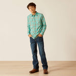 Ariat Boy's Hudsyn Retro Snap Blue Turquoise Shirt