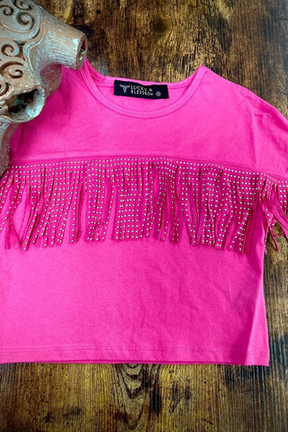 Lucky & Blessed Girl's Front Fringe Pink Top