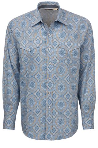 Stetson Men's Chambray Paisley Blue Shirt