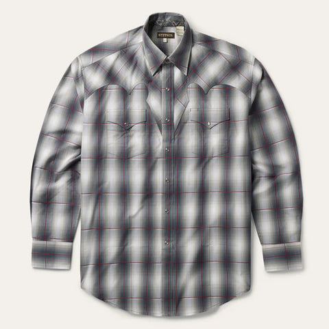 Stetson Men's Plaid Ombre Gray Shirt
