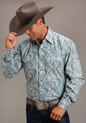 Stetson Men's L/S Snap Silver Sage Paisley Shirt