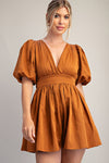 Glam Women's Waist Pleated Camel Romper