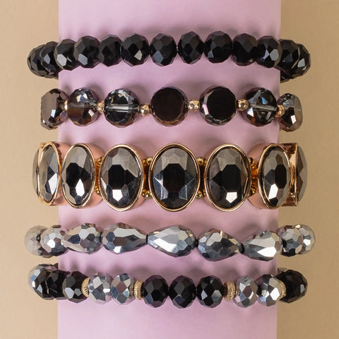 Emma Jewelry Women's Black Beaded Stacked Bracelet Set