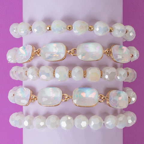 Emma Jewelry Women's White Beaded Stacked Bracelet Set