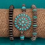 Emma Jewelry Wms Squash Blossom Turquoise/Silver Bracelet Set 74678