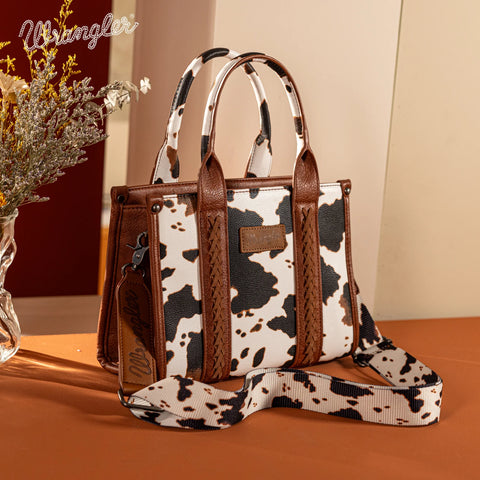 Wrangler Cow Print Concealed Carry Brown Tote Bag