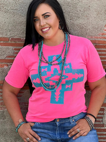 Texas True Threads Women's Isabel Aztec Turquoise Ink T-Shirt