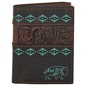 Red Dirt Tooled Turquoise Trifold Wallet