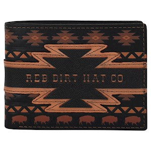 Red Dirt Aztec Design Black Bifold Wallet