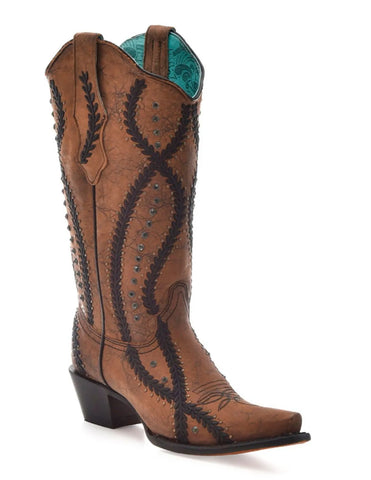 Corral Women's Embroidery Crystals Studs Brown Boots