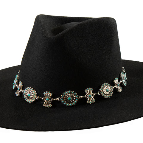 3D Chain 1" Scalloped Oval Butterfly Conchos Turquoise Hatband