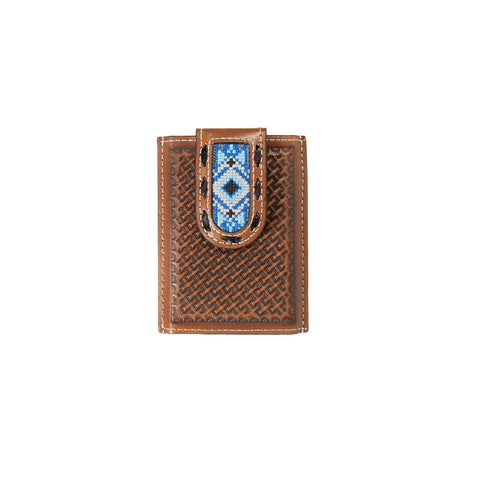 3D Men's Blue Diamond Inlay Brown Smart Wallet