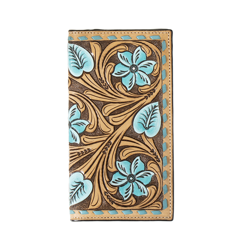 3D Men's Floral Turquoise Lacing Brown Rodeo Wallet