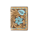 3D Men's Floral Turquoise Lacing Brown Trifold Wallet
