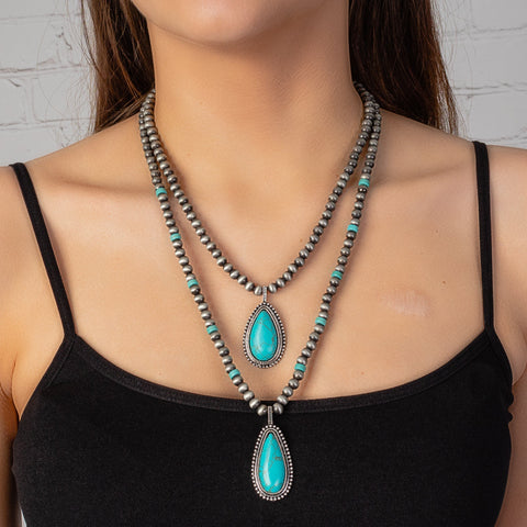 Emma Jewelry Women's Layered Pendant Turquoise/Silver Necklace