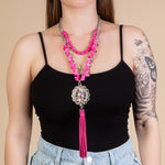 Emma Jewelry Wms Layered Crystal Squash Blossom Fushia Necklace 72927