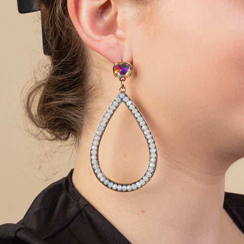 Emma Jewelry Women's Crystal Studded Hoop White Earrings