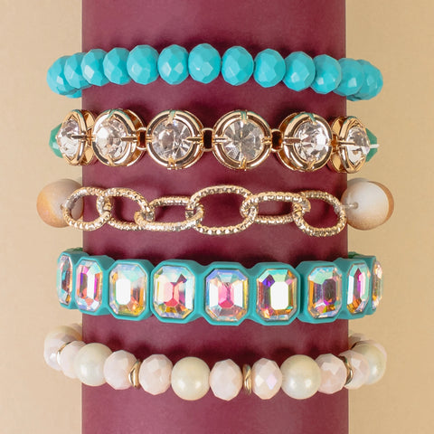 Emma Jewelry Wms Stacked Crystal Turquoise Bracelet Set 74768