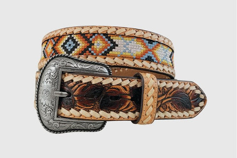 Roper Men's Aztec Emb Tooled Brown Belt