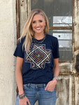 Texas True Threads Women's Kori Aztec Cross Navy T-Shirt