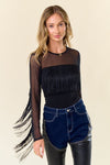 Saints & Hearts Women's Fringe Mesh Black Top