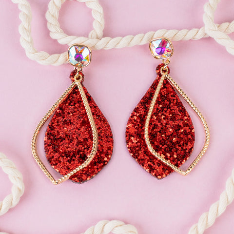 Emma Jewelry Women's Glitter Rhinestone Drop Red Earrings