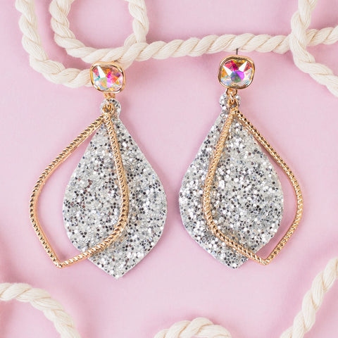 Emma Jewelry Women's Glitter Rhinestone Drop Silver Earrings