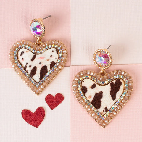 Emma Jewelry Women's Champagne Heart Animal Print Earrings