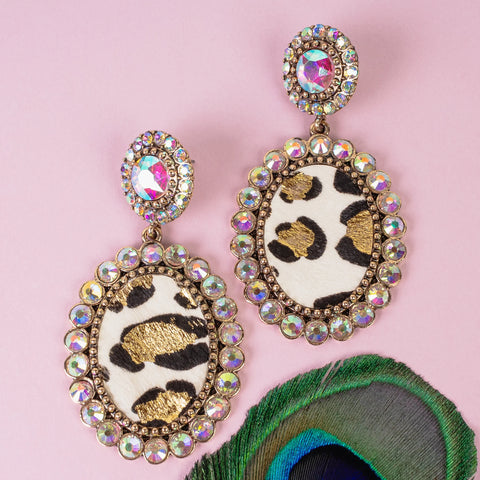 Emma Jewelry Women's White Animal Print Drop Earrings