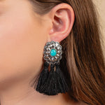 Emma Women's Concho Tassel Black Earrings