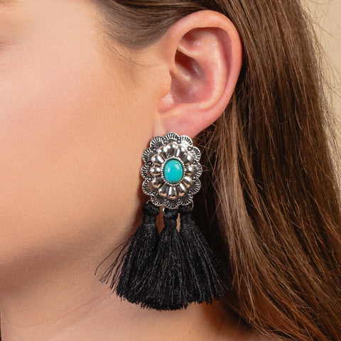 Emma Women's Concho Tassel Black Earrings