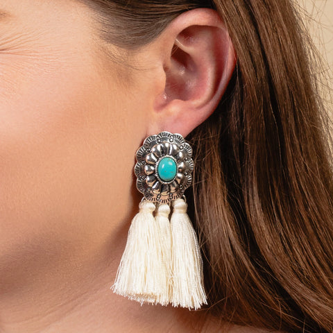 Emma Women's Concho Tassel White Earrings