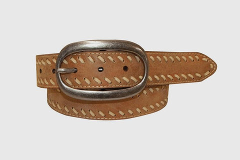 Cowgirl Ladies Genuine Leather Stitched Edge Light Brown Belt