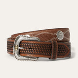 Stetson Men's Pebble Leather Basket Weave Tabs Natural Brown Belt