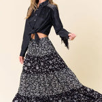 Saints & Hearts Women's Floral Black Maxi Skirt