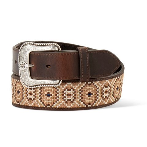 Ariat Men's  Belt  Rattlesnake Embroidered Brown