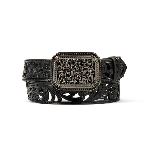 Ariat Ladies 1 1/2" Floral Filigree Black Belt