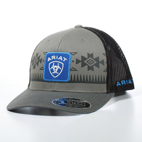 Ariat Men's Flexfit Southwestern Shield Grey Cap