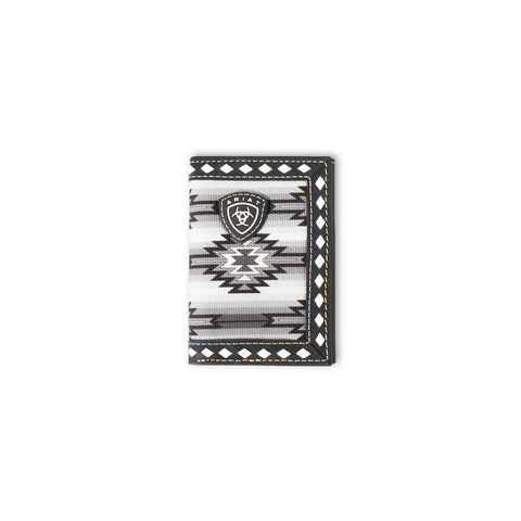 Ariat Men's Diamond Lacing Southwestern Fabric Black Trifold Wallet
