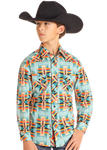 Rock&Roll Boy's Woven Dale Teal Shirt