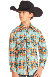 Rock&Roll Boy's Woven Dale Teal Shirt