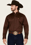 Ariat Men's Team Logo Twill Fitted Brown Blue Shirt