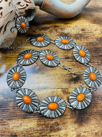 Lucky & Blessed Oval Concho Chain Orange Belt