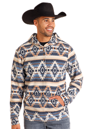 Rock&Roll Men's Aztec Navy Button Hoodie